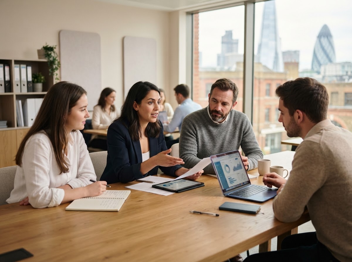 Falcon Yieldra team reviewing market analysis together